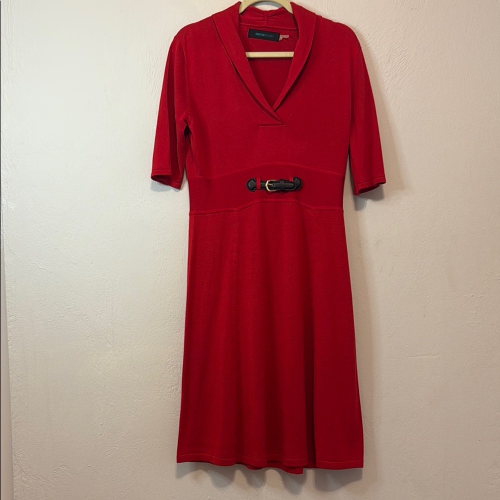 Siena Studio Red Sheath Dress V-Neck 3/4 Sleeve